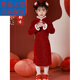 G.duck children's winter cheongsam for New Year's greetings thickened Chinese style plus velvet Chinese style red New Year's dress dress for girls red cheongsam with velvet lining inside 120