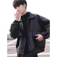 Korean style loose leather jacket for men, motorcycle suit, pilot leather jacket, handsome and versatile velvet thickened jacket for autumn and winter, black, small size, high quality M