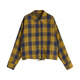 Chuyu Return to Countryside Pure Cotton Shirt Women's 2026 Spring New Loose Retro Plaid Waist Shirt Top Yellow Blue Check S