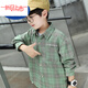 Disney children's clothing boys' pure cotton brushed sleeve shirt children's plaid shirt 2024 spring and autumn new style medium and large children's trendy green new plaid shirt 110 (suitable for body 100-110 cm)