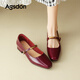 Augu Shiden Mary Jane shoes women's shoes 2026 spring new French shallow mouth single shoes evening small leather shoes fashionable temperament women's shoes P561364 burgundy 35