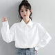 Ainolun white shirt for girls spring new college long-sleeved white shirt for women spring and autumn simple and versatile Korean style student casual white mall version exquisite fabric 160 S