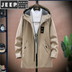 JEEP SPIRIT2025 new winter and autumn windbreaker men's velvet thickened mid-length jacket coat slim and handsome men's top 8029 beige XL