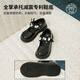 M1&M2 Spanish children's shoes, children's leather shoes, spring and autumn girls' Mary Jane black shoes, princess shoes, single shoes, soft sole dress shoes, black size 27, suitable for feet 16~16.5cm long