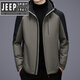 JEEP SPIRIT Lightweight Hooded Down Jacket Men's 2025 Winter Cold Warm Business Casual Color Block Winter Jacket Khaki 2XL 185