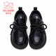 Fuluo Mi Boys' Leather Shoes Spring Fashion Versatile Soft Soled Shoes Children's Campus Performance Host Fashion Shoes Black 37
