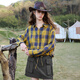 Chuyu Return to Countryside Pure Cotton Shirt Women's 2026 Spring New Loose Retro Plaid Waist Shirt Top Yellow Blue Check S