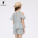 POLOWALK 100% cotton children's clothing girls short-sleeved shirt 2026 summer new printed off-shoulder top green 120