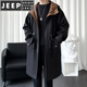 JEEP SPIRIT British mid-length windbreaker for boys in autumn and winter plus velvet and thickened winter and autumn hooded Korean coat large size jacket outer black spring and autumn M 90-110Jin Jin is equal to 0.5 kg