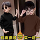 2026 Children's Bottoming Shirt Boys Solid Color Derong Autumn and Winter Long Sleeve T-shirt Half Turtle Collar New Warm Top E09-DeRong Solid Color Black + Apricot 150