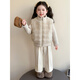 Disney girls' fur and velvet suit winter new style children's huge and good-looking winter clothes for babies, fashionable two-piece set for the New Year, cotton style pleated wide-leg pants 90 cm
