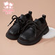 Fuluo Mi Boys' Leather Shoes Spring Fashion Versatile Soft Soled Shoes Children's Campus Performance Host Fashion Shoes Black 37