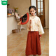 Wooden wooden house new Chinese style parent-child clothing autumn and winter suit plus velvet family of three and four New Year's greetings family portrait coat mother and daughter skirt orange suit 110 baby boy
