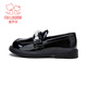 Fuluo Mi Girls Leather Shoes Spring Campus Style Versatile Loafers Little Girls Soft Sole Light Fashion Shoes Shadow Black 32
