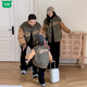 Wooden house parent-child outfit plus velvet jacket for a family of three large size versatile mother-child clothing autumn and winter thickened warm baseball uniform green coffee stitching baseball uniform jacket 80 (recommended 18-23 Jin Jin equals 0.5 kg)
