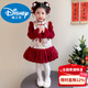 Disney Dress Winter 2026 New Style National Style Plus Velvet Thickened Cheongsam Baby Girl Winter Clothes Festive New Year Clothes Girls Red 130 cm
