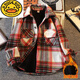 G.duck autumn and winter boys' cotton shirt plus velvet all-in-one winter cotton thickened warm shirt brushed plaid orange plaid plus cotton size 110 recommended height cm