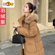 初径冬季羽绒服女中长款收腰过膝胖mm加肥加大外套 咖色+环保毛领 2XL 140-175斤