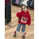 HAL.DUCK girls autumn and winter velvet sweatshirt 2026 new children's red hooded jacket boy baby fashionable jeans suit red sweatshirt sweatshirt velvet 130 cm