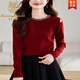 Lu Wang Lian Xue Korean version red small fragrant style beaded sweater for women 2025 autumn and winter hollow knitted red S 80-95Jin Jin is equal to 0.5 kg