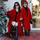 Mother-daughter parent-child outfit for a family of three, high-end lapel coat, Korean style sweet autumn and winter thickened fashionable red 100 cm for children and men