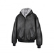 DESERTO frost cracked leather 1500G imitation mink one piece winter hooded mountain carving PU leather jacket black M