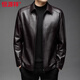 Hengyuanxiang Haining leather jacket men's autumn and winter new style velvet thickened lapel middle-aged dad simulated leather jacket jacket 2101 brown single-sided style M 170