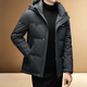 Snow Flying (SNOWFLYING) high-end big-name down jacket men's winter short bread coat middle-aged dad thickened warm hooded duck down jacket black L men's 2025 new model recommended 120-140 Jin Jin equals 0.5 kg