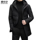 SNOWFLYING high-end brand down jacket men's mid-length new autumn and winter thickened warm hooded gray duck down winter jacket black