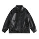 Zuoxu trendy brand solid color motorcycle jacket for men and women American street loose and versatile PU leather jacket Maillard jacket spring and autumn black M