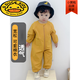 G.duck baby one-piece coverall, all-in-one, waterproof, toddler play in the sand, baby crawling suit, anti-dirty crawling suit for boys, olive yellow, loose version, 120cm, size 120/height 100-106cm