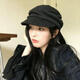 No top, no bottom, Japanese Yamamoto style black pleated beret for women, autumn and winter face-showing small newsboy hat, large head circumference, versatile painter hat, gray, one size fits all, adjustable