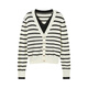 JUZUI fashion striped casual fake two-piece V-neck sweater for women 2026 spring new JTGC306019 off-white L