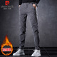 Pierre Cardin casual pants for men, autumn and winter, Korean style trendy slim-fitting pants for men, plus velvet, warm long pants, dark gray plus velvet 32