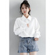 Ainolun white shirt for girls spring new college long-sleeved white shirt for women spring and autumn simple and versatile Korean style student casual white mall version exquisite fabric 160 S