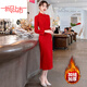 Woodpecker (TUCANO) Cheongsam Women's 2025 Autumn and Winter New Style Improved Velvet Thickened New Chinese Style Slim Fit Long Sleeve Dress Red XL Recommended 110-120 Jin Jin equals 0.5 kg