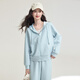 Sllsky lazy style relaxed casual sweatshirt set 26 spring hooded cardigan wide leg pants two-piece set sunny blue L