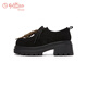 Goldlion Women's Shoes 2025 Autumn and Winter Thick Soled Loafers Retro Round Toe Lace Up Deep Mouth Small Leather Shoes G665540286 Black 37