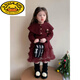 G.duck girls' velvet dress, autumn and winter fashionable red sweater skirt gauze skirt winter wear children's bear shawl princess dress red 90 cm