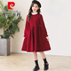 Pierre Cardin Children's Clothes Girls Dresses Early Spring Western Style Children's Princess Dresses for Big Children and Little Girls New Year's Dress Dresses Red 160