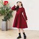Pierre Cardin Children's Clothes Girls Dresses Early Spring Western Style Children's Princess Dresses for Big Children and Little Girls New Year's Dress Dresses Red 160