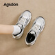 Augushiden thick-soled dad shoes for women 2026 spring new style simple versatile comfortable heightening slim mesh sports casual shoes W261156 silver black 36