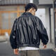Korean style loose leather jacket for men, motorcycle suit, pilot leather jacket, handsome and versatile velvet thickened jacket for autumn and winter, black, small size, high quality M