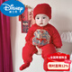 Disney purchased products winter baby jumpsuit, newborn holiday New Year greeting suit, bright red full moon, 100 days old, bright red New Year greeting suit cotton one-piece 59cm