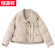 Hengyuanxiang knitted stitching large lapel short down jacket for women 2026 winter fashionable white duck down thickened warm jacket beige M