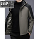 JEEP SPIRIT Lightweight Hooded Down Jacket Men's 2025 Winter Cold Warm Business Casual Color Block Winter Jacket Khaki 2XL 185