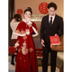 Shijanu Pregnant Women's Toast Wear Bride 2025 New Chinese Style Cheongsam Wedding Engagement Dress Large Size Fat mm Xiuhe Autumn and Winter Burgundy F0189-With Shawl (shawl detachable)_Length 138cm or so XS