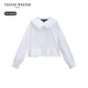 Teenie Weenie Kids 26 years new style girls cotton lady lace lapel long-sleeved shirt off-white 150 cm