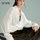 SUSHE Dufeng deconstructed design, irregular lapel, slanted placket, thin, silky, loose, wrinkled shirt, light cloud white M
