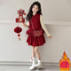 Disney Children's New Year Clothing Set Girls Chinese Style New Year and Winter Thickened Warm Red Bow Chinese Style Vest and Half Bottoming + Vest + Skirt + Bag Four-piece Set 120 cm